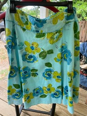 Liz Claiborne Aqua Floral Skirt with Yellow & Teal Accents